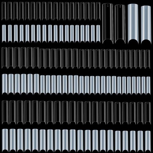 1000 Pièces Tips D'ongles Demi-Couverture Extra Longs De Courbe C, Tips De Faux Ongles Français Carrés Droits Longs Pour Faux Ongles En Acrylique, Transparent, Naturel 