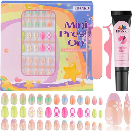 Oayew-78 Pièces De Faux Ongles Pour Enfants, 3 Pack Kit Faux Ongles Pour Filles 8-12 Ans Avec Adhésifs Pour Faux Ongles Et Colle Pour Faux Ongles. 