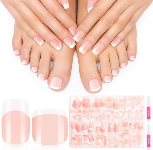 Kalanka-240 Pièces French Faux Ongles Faux Ongles Pieds Court Artificiel Couverture Complète Capsules Ongles Et Capsule Pied French Manucure Pour Femme Filles 