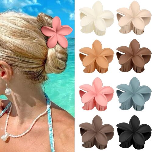Kalanka-Pince Cheveux Fleur Hawaïenne, 8 Pièces Pince A Cheveux Antidérapantes Pince Fleurs Cheveux Grande Pinces À Cheveux Pour Femmes Flower Hair Clips Accessoire Cheveux Convient Fêtes Plage Vacan 