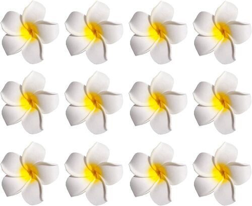 12 Pcs Femmes Filles 2.4 "Hawaiian Hawaii Plumeria Mousse Fleur Pinces À Cheveux Pour Nuptiale Nuptiale Plage Décoration Cheveux Barrette (Jaune) 