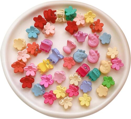 50 X Mini Hair Clips, Flower Hair Clips, Mini Flower Hair Claws, Multicoloured Small Plastic Hair Clips, For Baby Girls And Girls Children