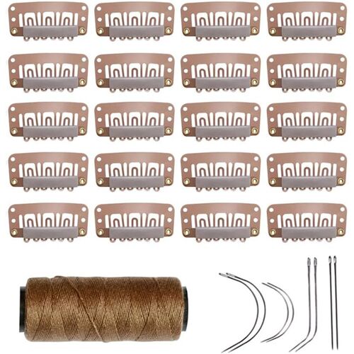20 Pièces Clips De Perruque Pince À Perruque Snap Clips 32 Mm U-Forme Wig Clips Avec Aiguilles Et Fil Pour Extensions De Cheveux (Brun Clair) 