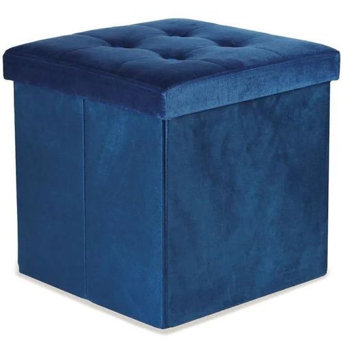 Ravello L Pouf Pliant Avec Boutons - 38x38x38cm Velours Bleu Marine