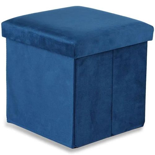 Pouf Pliant Cortona M - 30x30x30cm Velours Bleu Marine