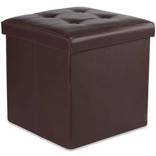 Ravello L Pouf Pliant Avec Boutons - 38x38x38cm Cuir Éco Marron