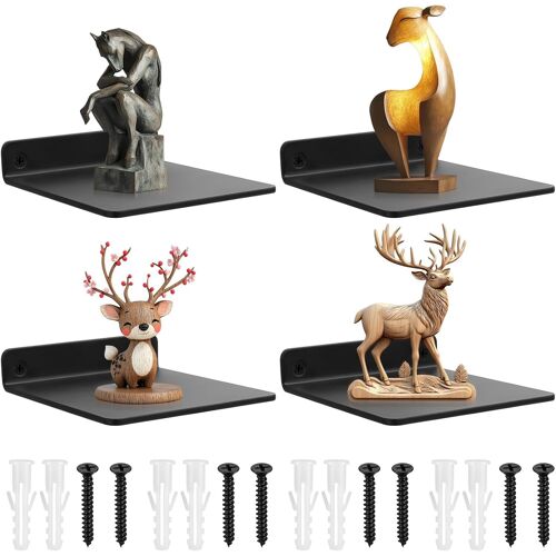 KALANKA-4 Pcs Petites Etagere Murale Noir, Étagère Murale Etagere Noir Murale, Tablette Étagère Flottante, Étagère Murale Suspendue pour Salle de Bain Chambre à Couche Cuisine Bureau, 10.9x10x2.2 cm
