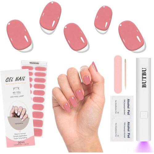 20pcs Autocollant Ongle Gel Uv, Gel Nail Stickers, Vernis Autocollant Uv, Film Pour Ongles Autoadhésif, Avec Lampe-Uv Lime À Ongles Et Bâton, Pour Femmes Filles Nail Designs (Treillis Français) 