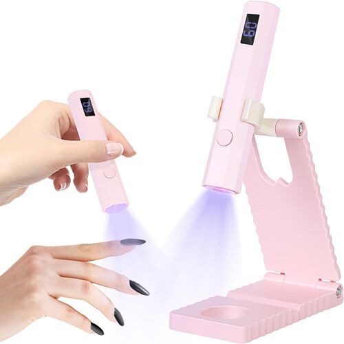 Lampe Uv Pour Ongles En Gel, Lampe Uv Pour Ongles En Gel Avec Support, Lampe Uv Portable Rechargeable, Lampe À Ongles À 2 Minuteries Pour Vernis Gel, Séchoir À Ongles Portable, Rose 