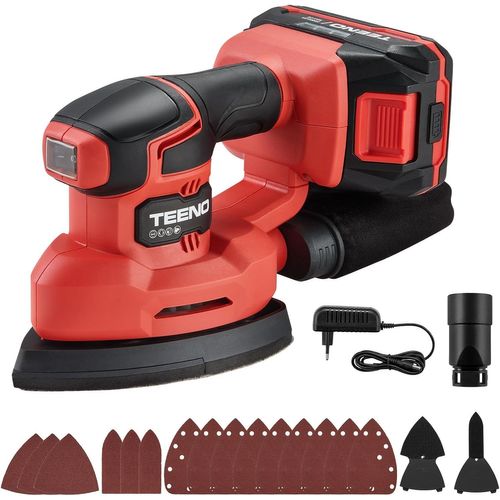 Ponceuse multifonction sans fil 3-en-1, 20V Ponceuse Delta avec 2A Batterie, 13000 tr/min Ponceuse de détail avec sac de Collecte de Poussière, 15 Feuilles de Papier Abrasif, 140x96.6mm