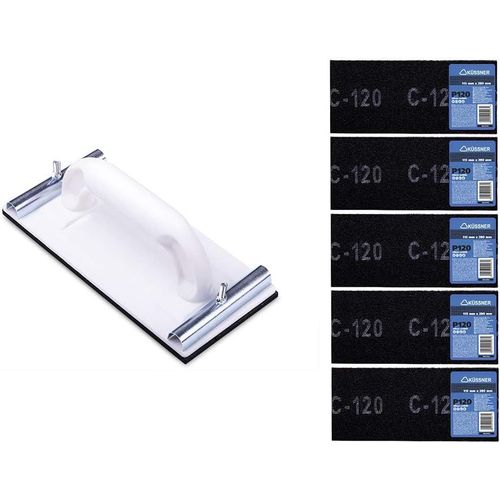kit Ponceuse à main 230 x 105 mm avec 5 pièces grilles abrasives à grain 120, Cale à Poncer Manuelle, Cale à poncer Rectangulaire A0180-900512 Blanc