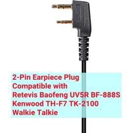 Covert 2 Pack PTT Acoustic Tube Earbuds with Safety Mic Compatible with Kenwood BF-888S UV-5R Kenwood 2 Pin Walkie Talkie