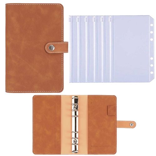 Couverture De Cahier De Licence De Classeur De Budget D'horizon,Pu Adt-Lepg,Manuel,Agenda De Classeur De 6 Trous,Couverture De Papier D'agenda,Papeterie Scolaire - Type Brown 6 Zip Pockets