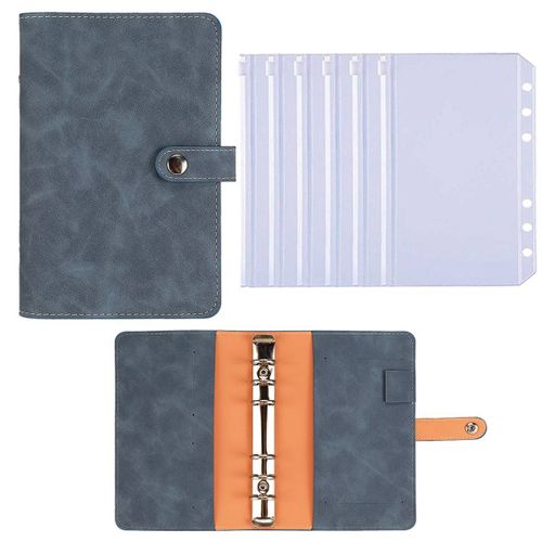 Couverture De Cahier De Licence De Classeur De Budget D'horizon,Pu Adt-Lepg,Manuel,Agenda De Classeur De 6 Trous,Couverture De Papier D'agenda,Papeterie Scolaire - Type Blue 6 Zip Pockets