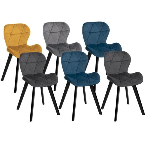 Lot De 6 Chaises Robine En Velours Mix Color Bleu X2, Gris Foncé X2, Gris Clair Et Jaune
