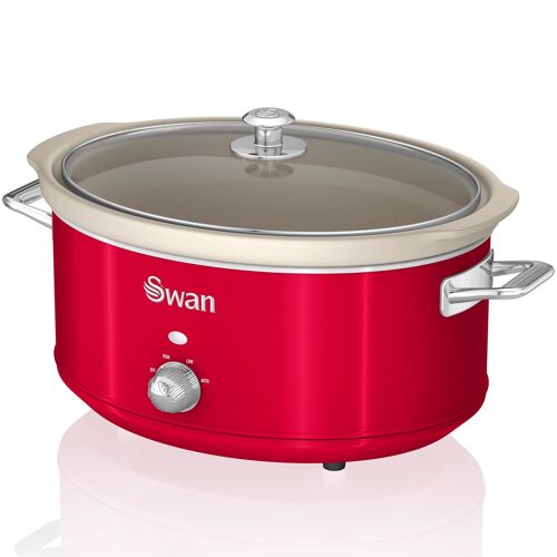 Retro Mijoteuse 6,5l Poêle Amovible En Céramique Antiadhésive, Vintage, 320w, Rouge, Swan, Sf17031rneu