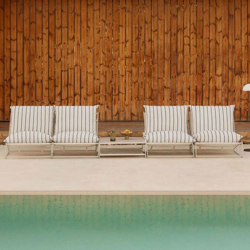 Ensemble De Jardin Amaro Avec Deux Canapés Modulables 2 Pièces Et Une Table D'appoint Convertible Tapioca Beige - Bleu Marin