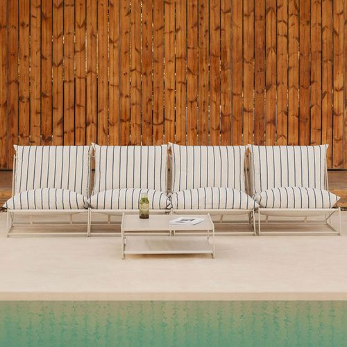 Ensemble De Jardin Modulaire Amaro 4 Pièces Avec Canapé Et Table D'appoint Tapioca Beige - Bleu Marin
