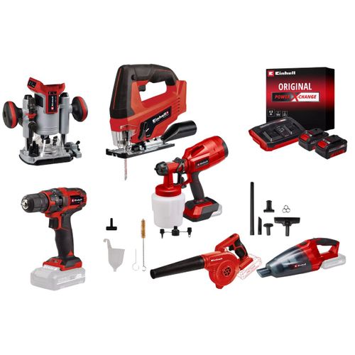 Kit atelier sans fil Einhell ? 6 outils Power X-Change + 2 batteries 4.0Ah + chargeur