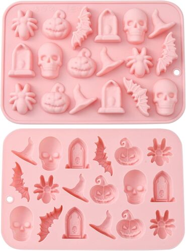 2 Pcs Halloween Thème Silicone Moule Chapeau De Sorcière Araignée Chauve Souris Fenêtre Crâne Moule Bricolage Gâteau Décoration Chocolat Fabrication De Bonbons