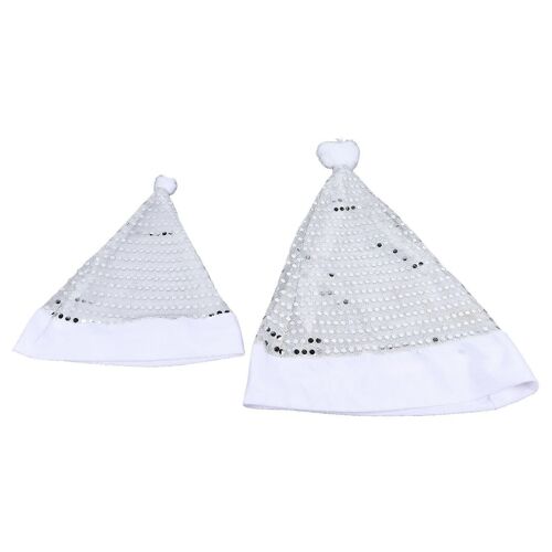 2pcs Silver Sequins Chapeaux De Noël Feutre Tissu Chapeaux Décoratifs De Père Noël Pour L'intérieur En Plein Air Célébration De Fête