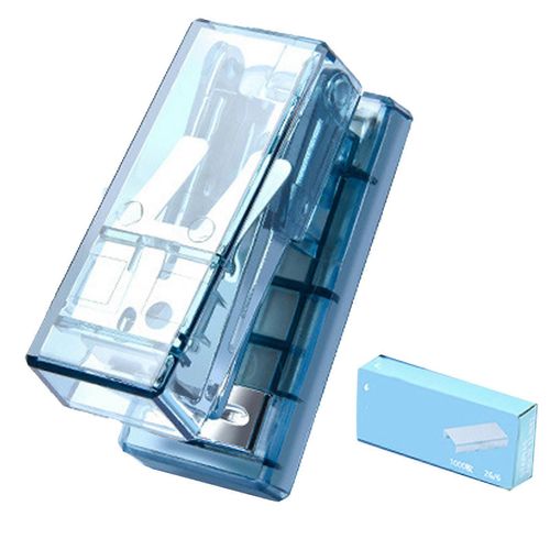 Mini agrafeuse mignonne portable semi-transparent construction en acier économiser l'effort agrafeuse de bureau pour le bureau de l'école bleu