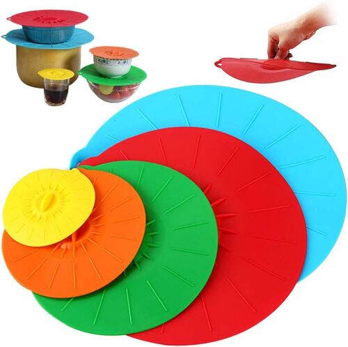 Jexnovashop-5 Pièces Tailles Différentes Couvercle En Silicone Couvercles À Ventouse En Silicone Set Doux Durable, Pour Bols, Casseroles, Assiettes, Tasses, Canettes, Fours, Réfrigérateurs¿5 Couleurs