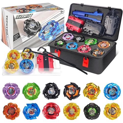 ASFASFq-X toupie Battle Set, 12 toupies de Combat 2 lanceurs 1 Cordon Starter avec poignée, avec Poignée, Toupie Spinning Tops avec boîte, Battle avec toupie Enfants, à partir de 6 Ans, Jouets garçon