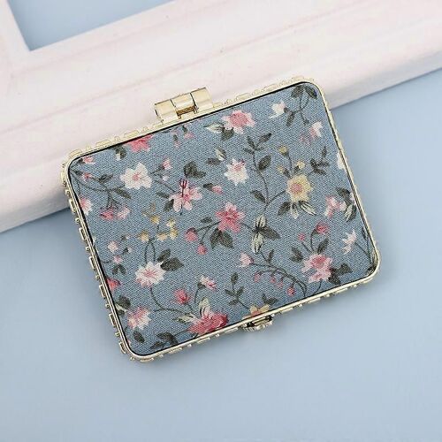 Miroir Cosmétique Avec Impression,Art Ancien,Tissu Floral Rétro,Mini Portable Pliable Double Face. - Carré Bleu 