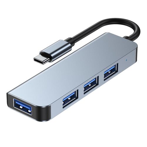 Type C à Hub USB 4 ports Protection multiple Plug and Play Séparateur USB avec boîtier en alliage d'aluminium pour voyage