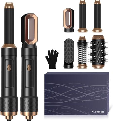 Brosse Soufflante 6 En 1 - Seche Cheveux,Fer A Boucler, Brosse Soufflante, Brosse Lissante Pour Cheveux-Sèche & Coiffe, Lisse & Boucle - Produit Puissant, Compact Et Léger - Noir