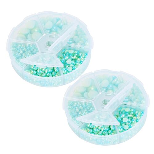 2 Boîtes Dégradé Imitation Perle Semi-Circulaire Non Poreux Dos Plat Accessoires Décoratifs Pour Vêtements Bricolage (Jaunevert)
