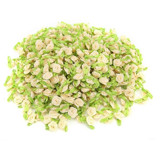 450Pcs Mini Ruban Rose Décoration Arc Fleur avec Ornement De Feuille Pour Bricolage Couture ArtisanatBeige