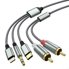 Câble Lightning vers RCA Adaptateur audio Aux,câble RCA vers 3,5 mm,câble audio USB C vers 2 RCA,câble audio 3 en 1 pour voiture,home cinéma,enceintes et plus encore