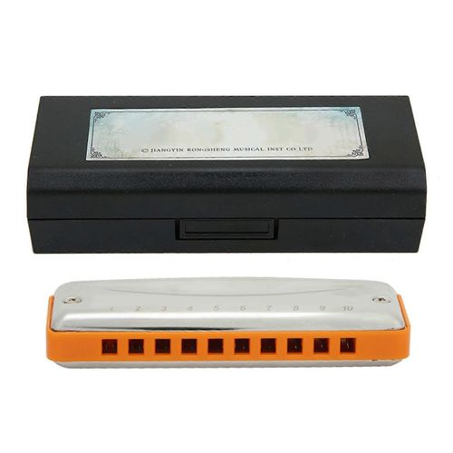 Harmonica Blues 10- ; Trou Orgue À Bouche C Clé En Acier Inoxydable Couverture Petit Mignon Portable Cadeaux (Orange)