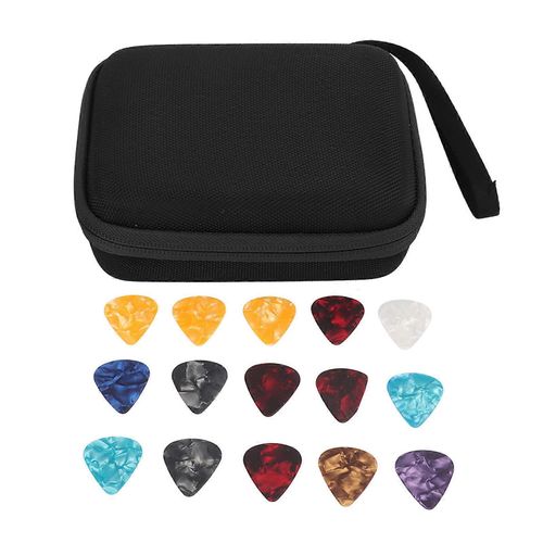 Ensemble De Sac De Médiator De Guitare Grand Espace Étanche Bonne Protection Eva Étui De Support De Rangement En Tissu Avec 15 Médiators De Guitare Noir