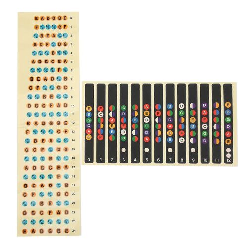 2 Pcs Guitare Note Autocollant Touche Échelle Identification Étiquette Musique Autocollant pour Débutant (Coloré 12 Frettes Coloré 24 Frettes)