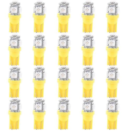 Lot De 20 Ampoules Led T10 5050 12 V 5 Smd Pour Voiture,Ampoules Super Lumineuses,Ambre