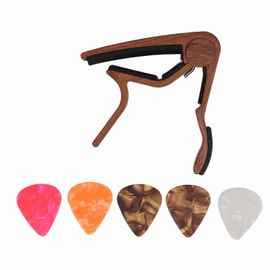 Kit D'accessoires De Pince À Corde À Dégagement Rapide Capo Avec 5 Médiators Pour Basse Banjocouleur Bois Foncé