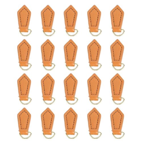20pcs Rhombus En Cuir Véritable Fermeture Éclair Pull Artisanat Fermeture Éclair Tags Fermeture Éclair Tête Remplacement Pour Sacs À Main Valises Bagages Claybank Or D Anneau