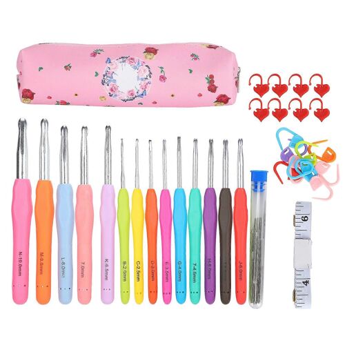 Crochet Crochet Set TPR Poigne Souple Aiguilles Kit Bricolage Tricot Outils Fournitures MnagresC1- Sac rose