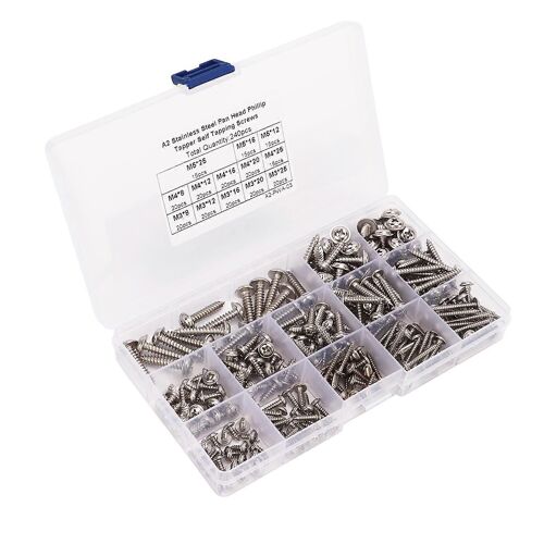 240Pcs Vis autotaraudeuses à tête cylindrique croisée en acier inoxydable M3 M4 M5 Combinaison pour le travail du bois