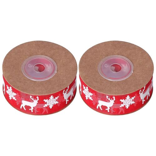 2 rouleaux ruban de Noël grand imprimé décoration de Noël flocon de neige cerf ruban rouge