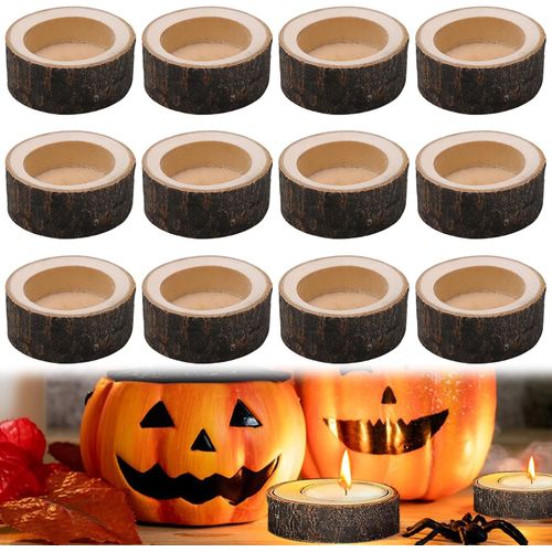 Kalanka-Lot De 12 Bougeoir Bois Naturel Personnalisé 6 Cm X 2,5 Cm,Petits Bougeoir De Noel En Bois À Décorer,Photophore Bois À Decorer Pour Table Noël Halloween Saint-Valentin Mariage Fête