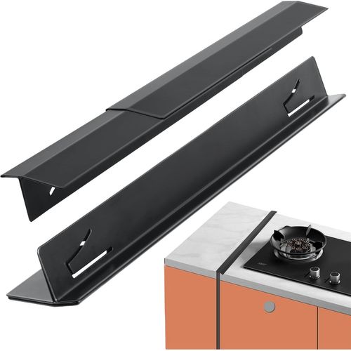 Kalanka-Lot De 2 Plinthes De Cuisine En Acier Inoxydable Pour Plan De Travail - Pour Plaques De Cuisson - Largeur : 0,79 Pouces Et Longueur Réglable De 33,8 À 27,5 Cm - Scelle Les Liquides Renversés