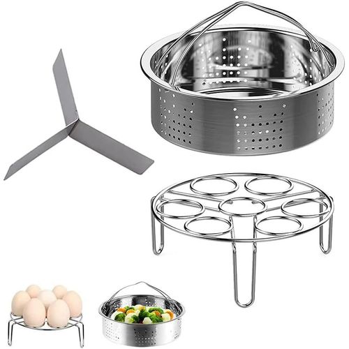 ASFASFq-TTBDDM Set de 3 Pièces Ensemble Supports Vapeur, Compris Panier Cuisson Vapeur en Acier Inoxydable, Support Vapeur Oeufs et Diviseur, pour Casseroles d'un Diamètre Intérieur Supérieur à 21 cm
