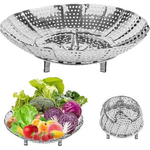 ASFASFq-TNOMSNO Panier Vapeur Inoxydable, Vapeur Pliable en Acier Inoxydable Cuiseur Vapeur Réglable en Acier Inoxydable, Pot de Cuisson a la Vapeur pour la Cuisson du Poisson, des Fruits de Mer (15-