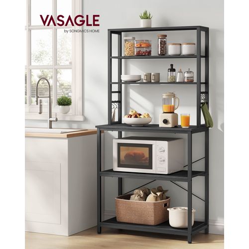Étagère De Cuisine, 6 Étagères, 6 Crochets, Cadre En Acier, Style Industriel, 40 X 80 X 167 Cm, Gris Anthracite Et Noir D'encre