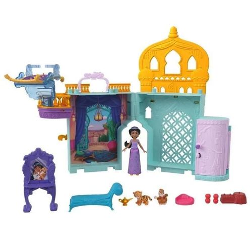 Disney Jasmine Histoires à Empiler Coffret de maison de poupée Palais de Jasmine avec Mini-poupée et 2 Animaux, Aladdin, MATTEL