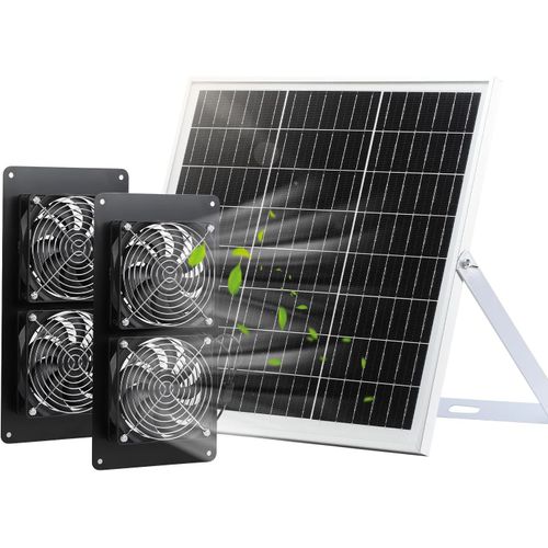 Asfasfq-Ventilateur Solaire Ip65 Résistant Aux Intempéries Avec Panneau Solaire De 20 W Et Ventilateur Cc 4 Ventilateurs Pour Petits Poulaillers, Serres, Hangars, Maisons Pour Animaux Domestiques